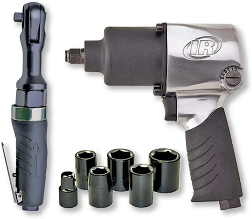 Ingersoll Rand 2317G 1/2" Air Impact Wrench and 3/8" Air ratchet Combination Kit, incl 5-piece Socket Set, Carrying case
