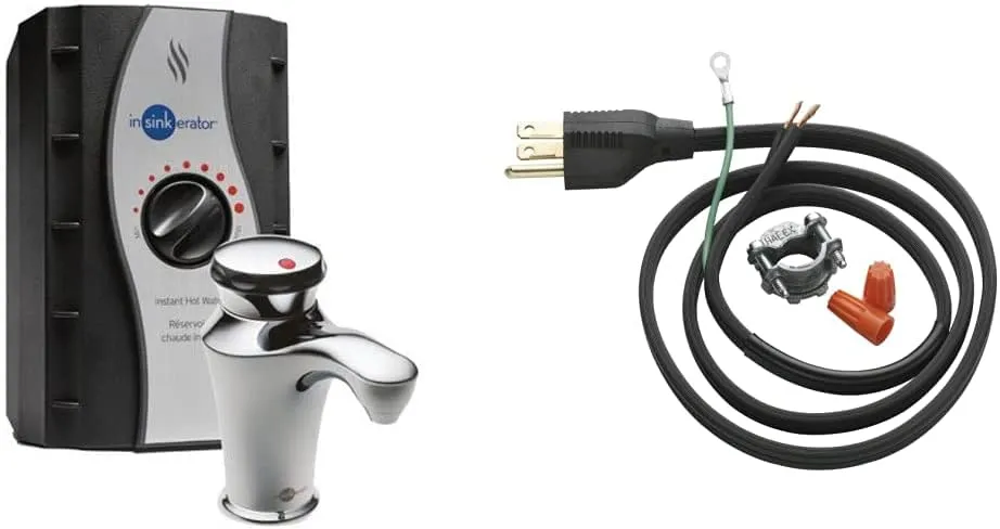 InSinkErator Invite Contour Instant Hot Water Dispenser System - Faucet & Tank, Chrome, H-Contour-SS & Garbage Disposal Power Cord Kit, CRD-00, Black, Pack of 1