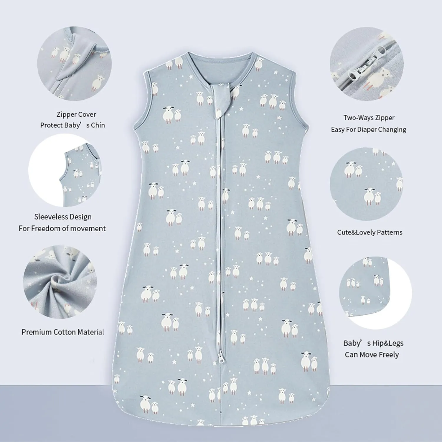 insular Wearable Blanket 2 Pack Cotton Baby Sleep Sack with 2-Way Zipper for Boys Girls Unisex