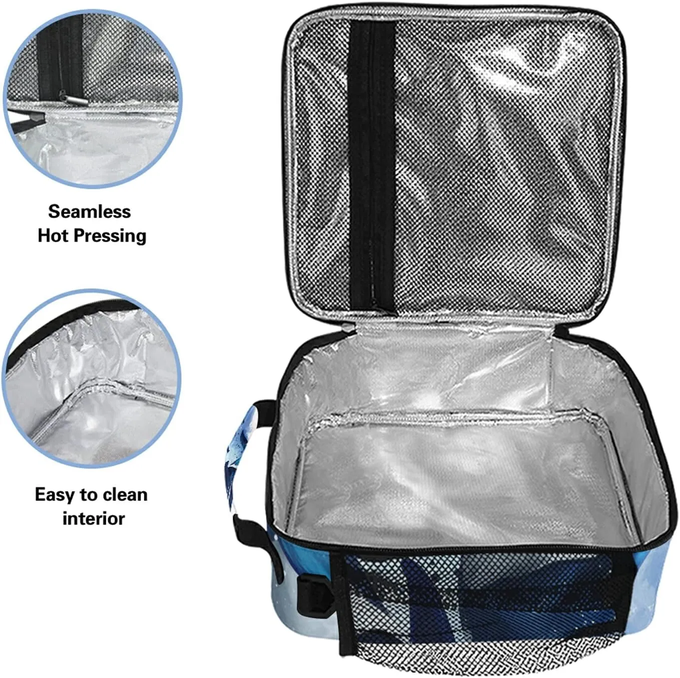 Insulated Lunch Bag Killer Whale Ocean Watercolor Portable Lunch Box Zippered Lunch Tote Bag Cooler Bag with Adjustable Strap for Women Men Work School Girl Boy