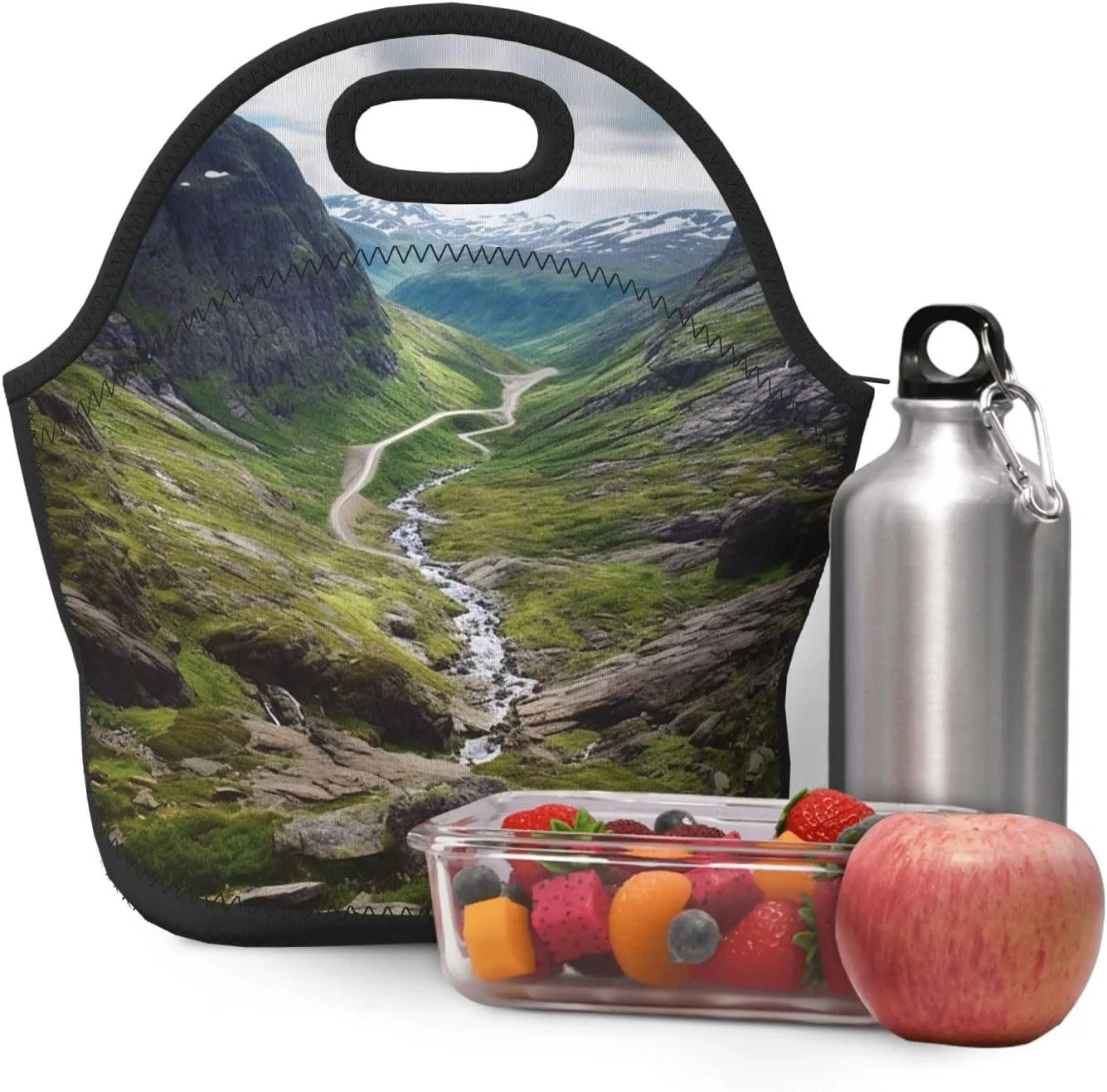 Insulated Lunch Bag Lunch box for Women Men Reusable Cooler Bag Norway terrain Lunch Bag Soft Neoprene Lunch Tote Bag Leakproof Lunchbox for Work Travel Picnic Office