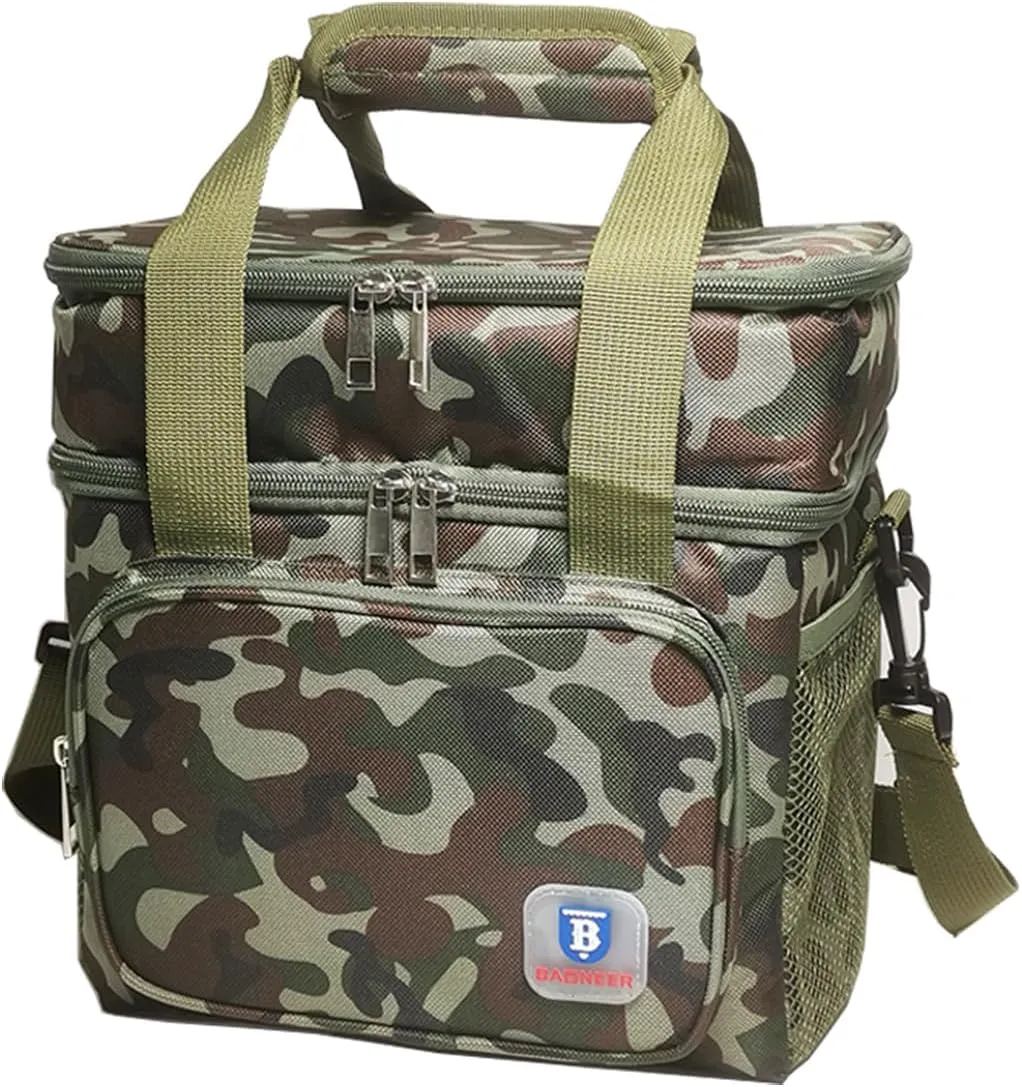 Insulated Lunch Box Bag Portable Double Deck Picnic Cooler Bag Durable Waterproof Office Camping Food & Drink Thermal Storage Box Outdoor Gifts for Adult Men Women, 14L