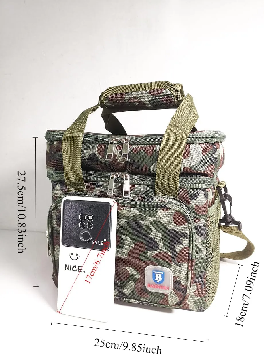 Insulated Lunch Box Bag Portable Double Deck Picnic Cooler Bag Durable Waterproof Office Camping Food & Drink Thermal Storage Box Outdoor Gifts for Adult Men Women, 14L