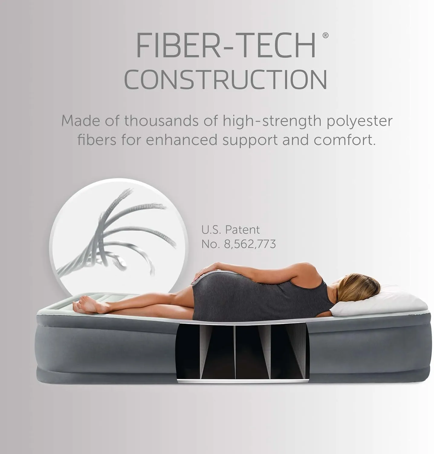 Intex PremAire I Fiber-Tech Elevated Dura Beam Technology Home Air Mattress Bed with Electric Built-in Pump, Full