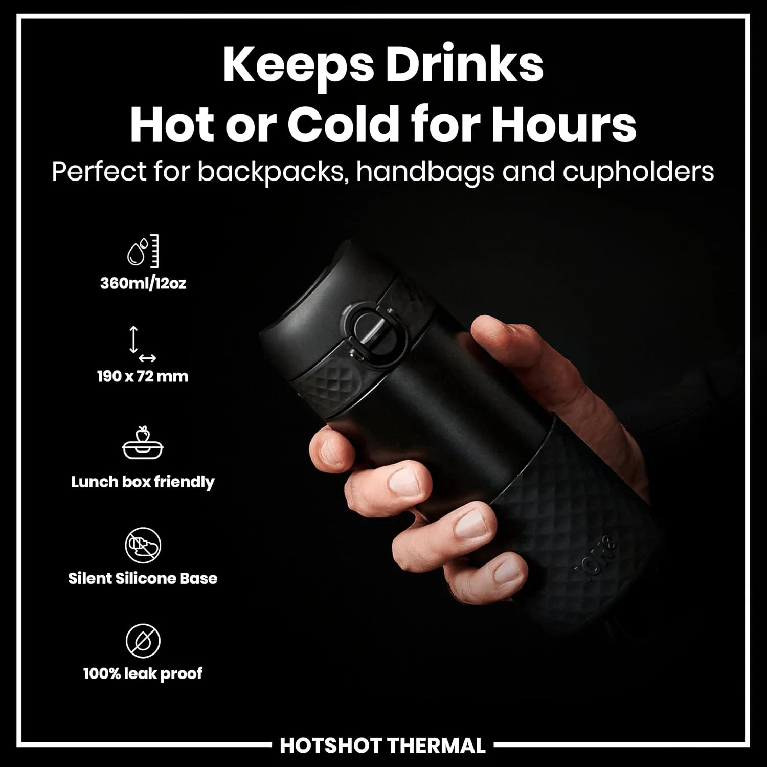 ION8 Insulated Travel Mug, 360 ml/12 oz, Leak Proof, Triple Lock Secure, Spill-Free in Transit, Hygienic Cover, Easy-to-Clean, Perfect On-The-Go, Black, Stainless Steel