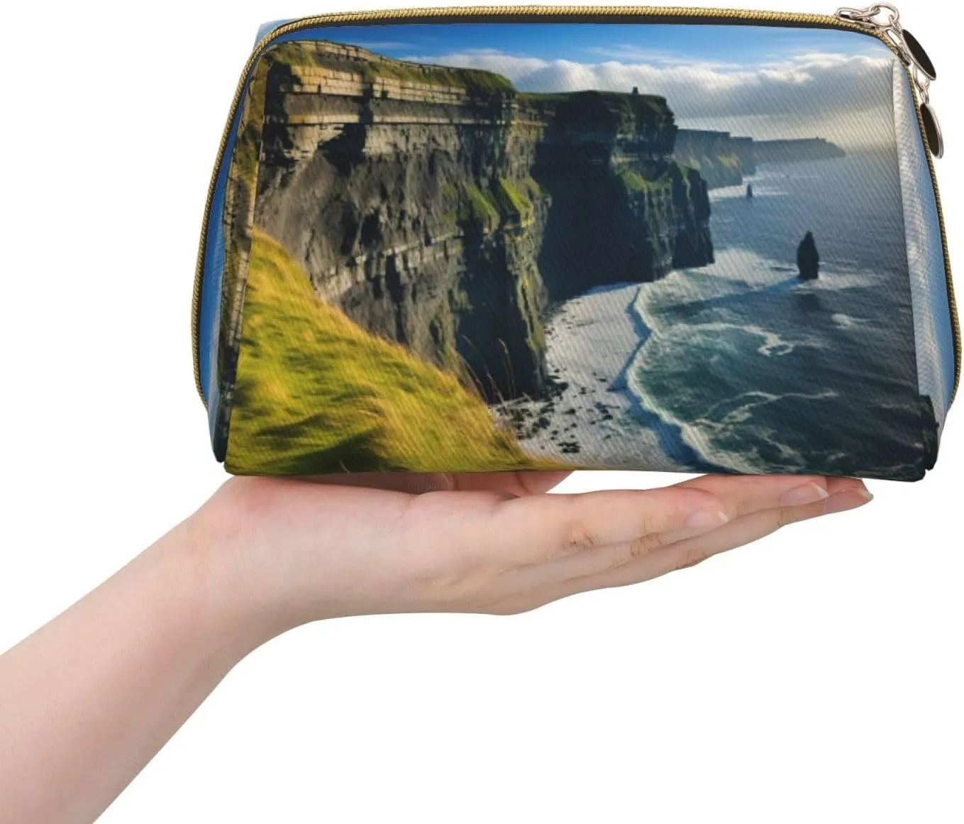 Ireland Outdoors County Clare The Cliffs Leather Toiletry Travel Bag, Compact Makeup Organizer For Women