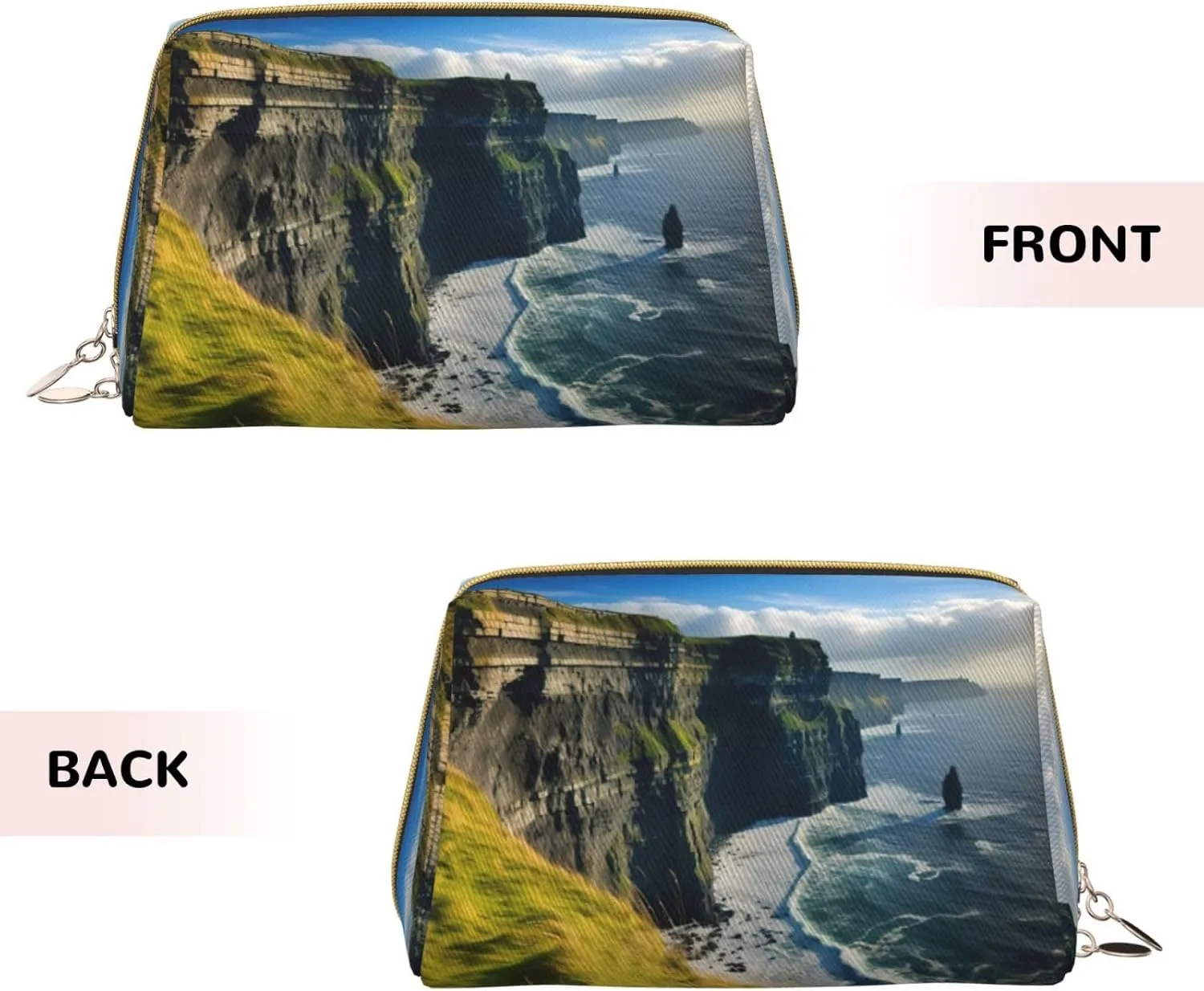 Ireland Outdoors County Clare The Cliffs Leather Toiletry Travel Bag, Compact Makeup Organizer For Women