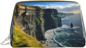 Ireland Outdoors County Clare The Cliffs Leather Toiletry Travel Bag, Compact Makeup Organizer For Women