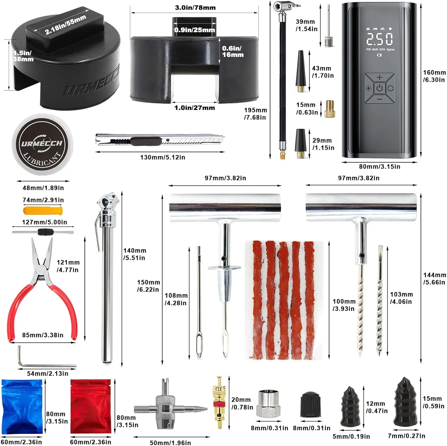 Jack Pad for BMW and Mini Tire Repair Kit with Air Compressor Pumper, Rubber Jack Stand Pucks Adapter, Lift Car Tools