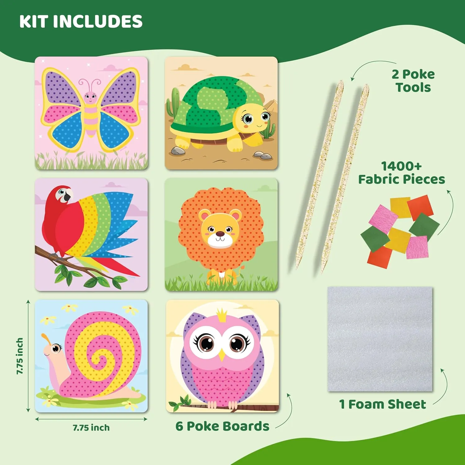 jackinthebox Poke Poke Art – Animals Theme Like Tortoise, Snail, Lion, Owl, Macaw, Butterfly, Mess-Free Sewing Art for Kids, Toys for Girls and Boys Ages 4 5 6 7 8, Great Gift for Children
