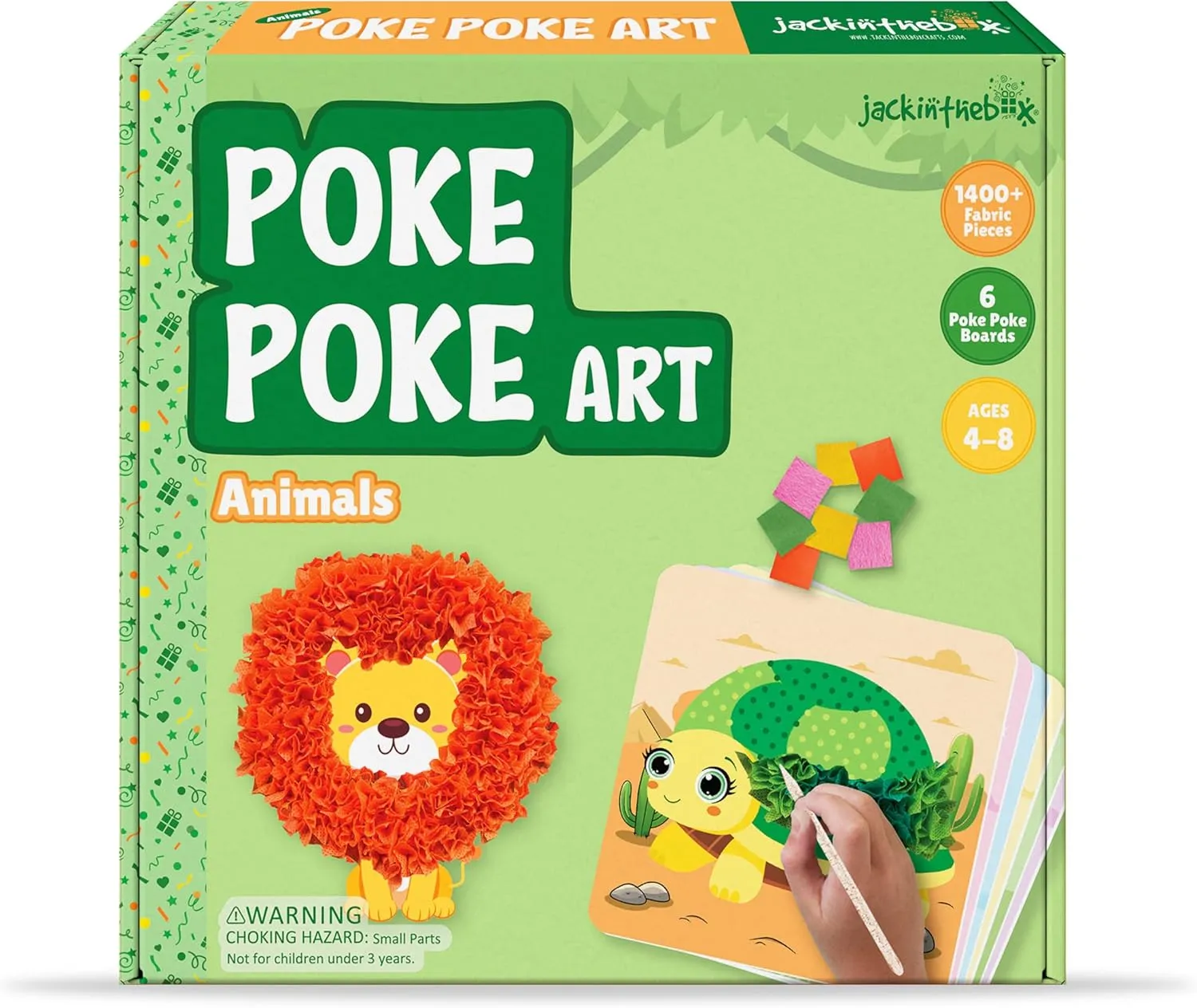 jackinthebox Poke Poke Art – Animals Theme Like Tortoise, Snail, Lion, Owl, Macaw, Butterfly, Mess-Free Sewing Art for Kids, Toys for Girls and Boys Ages 4 5 6 7 8, Great Gift for Children