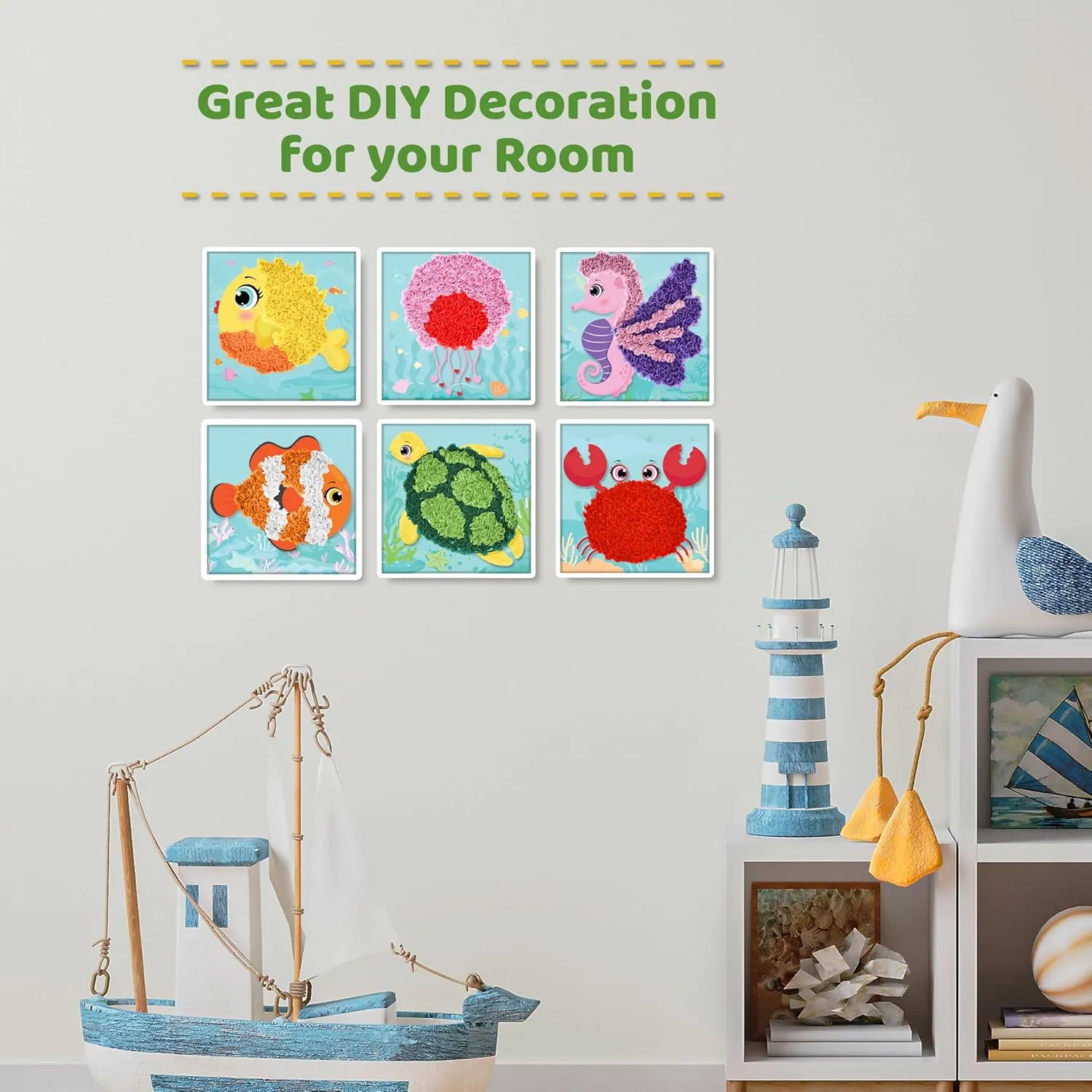 jackinthebox Poke Poke Art – Ocean Animals Like Crab, Turtle, Clownfish, Sea Horse, Jellyfish, Pufferfish, Mess-Free Sewing Art for Kids, Great Gift for Girls and Boys Ages 4 5 6 7 8
