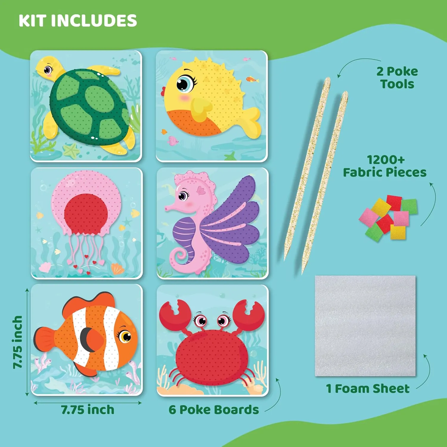 jackinthebox Poke Poke Art – Ocean Animals Like Crab, Turtle, Clownfish, Sea Horse, Jellyfish, Pufferfish, Mess-Free Sewing Art for Kids, Great Gift for Girls and Boys Ages 4 5 6 7 8