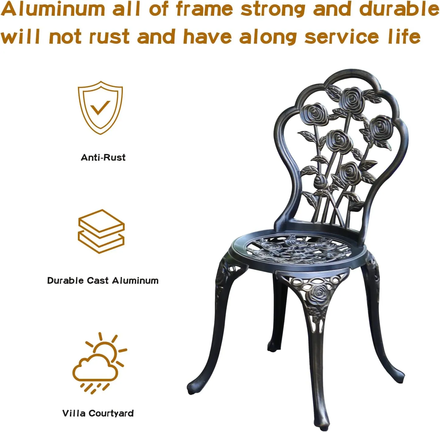 JARDIN DE CENTENNIAL Patio Bistro Set.Rust-Resistant Cast Aluminum Bistro Table Set with Umbrella Hole for Backyard (Rose Copper)