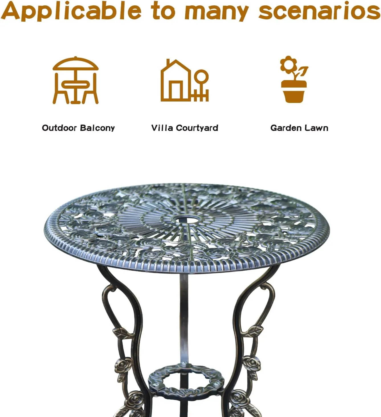 JARDIN DE CENTENNIAL Patio Bistro Set.Rust-Resistant Cast Aluminum Bistro Table Set with Umbrella Hole for Backyard (Rose Copper)