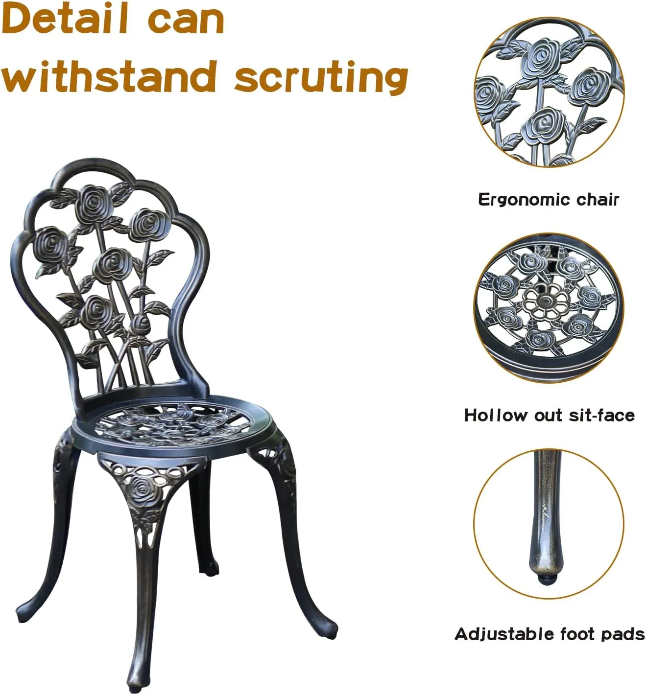 JARDIN DE CENTENNIAL Patio Bistro Set.Rust-Resistant Cast Aluminum Bistro Table Set with Umbrella Hole for Backyard (Rose Copper)