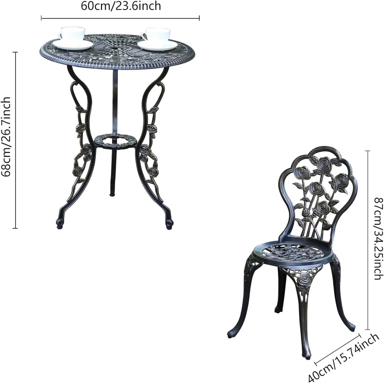 JARDIN DE CENTENNIAL Patio Bistro Set.Rust-Resistant Cast Aluminum Bistro Table Set with Umbrella Hole for Backyard (Rose Copper)