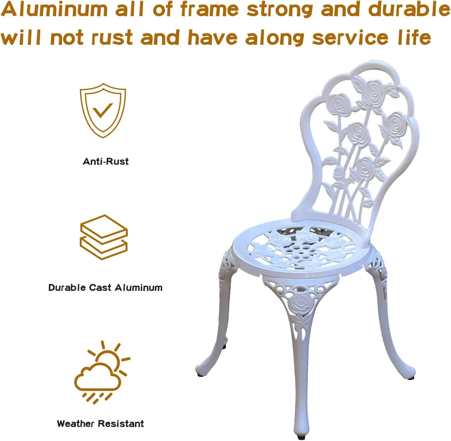 JARDIN DE CENTENNIAL Patio Bistro Set.Rust-Resistant Cast Aluminum Bistro Table Set with Umbrella Hole for Backyard (Rose White)
