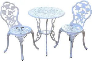 JARDIN DE CENTENNIAL Patio Bistro Set.Rust-Resistant Cast Aluminum Bistro Table Set with Umbrella Hole for Backyard (Rose White)