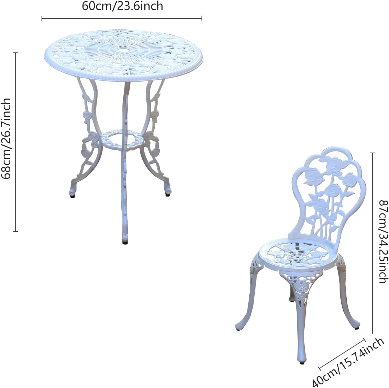 JARDIN DE CENTENNIAL Patio Bistro Set.Rust-Resistant Cast Aluminum Bistro Table Set with Umbrella Hole for Backyard (Rose White)