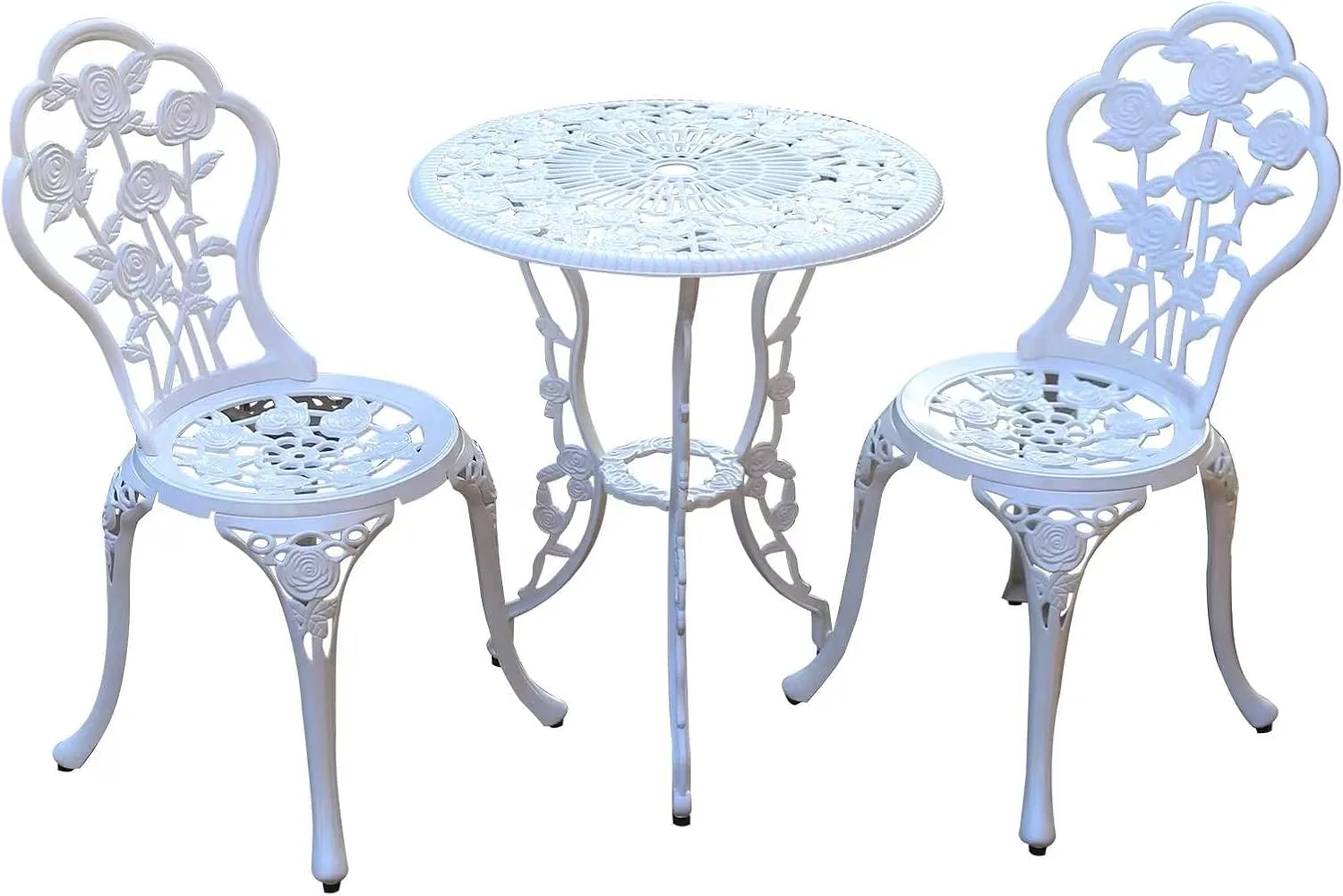 JARDIN DE CENTENNIAL Patio Bistro Set.Rust-Resistant Cast Aluminum Bistro Table Set with Umbrella Hole for Backyard (Rose White)