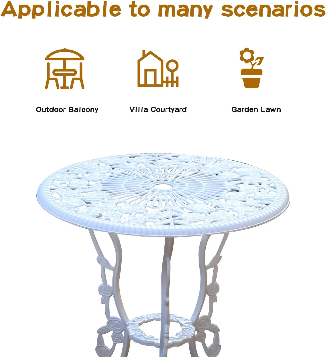 JARDIN DE CENTENNIAL Patio Bistro Set.Rust-Resistant Cast Aluminum Bistro Table Set with Umbrella Hole for Backyard (Rose White)
