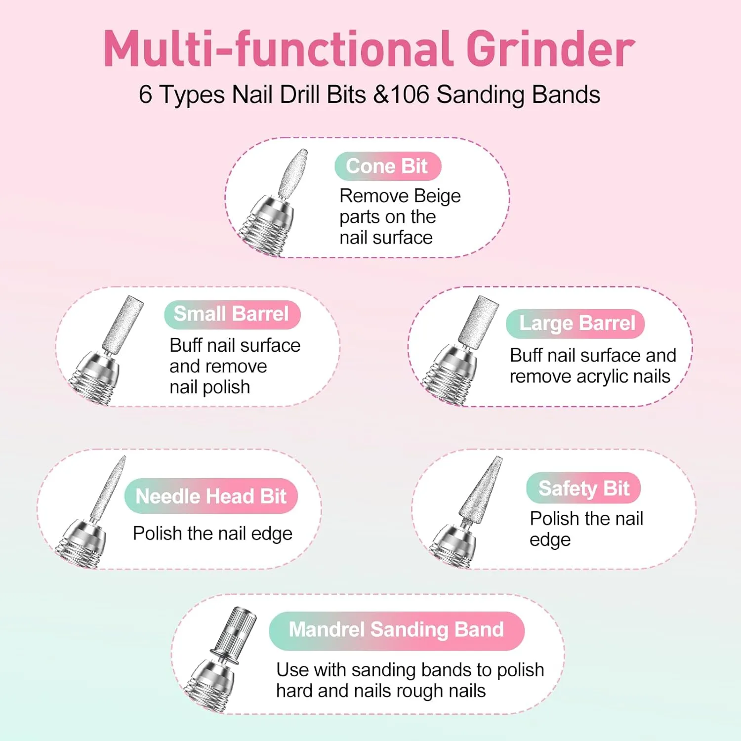 Jiasheng Electric Nail Drill, 30000rpm Professional Nail Drill Machine, Compact Electrical Nail File Kit for Acrylic Gel Nails Efile Drill for Manicure and Pedicure Salon Use