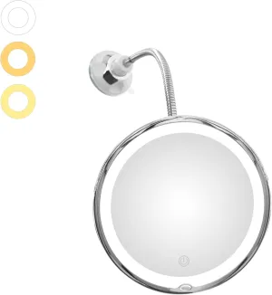 JiBen Flexible Upgraded Gooseneck LED Lighted 10X Magnifying Makeup Mirror with 3 Colors & Dimming Lights, Locking Suction Cup and 360° Swivel, Portable Cordless Travel and Home Bathroom Vanity Mirror