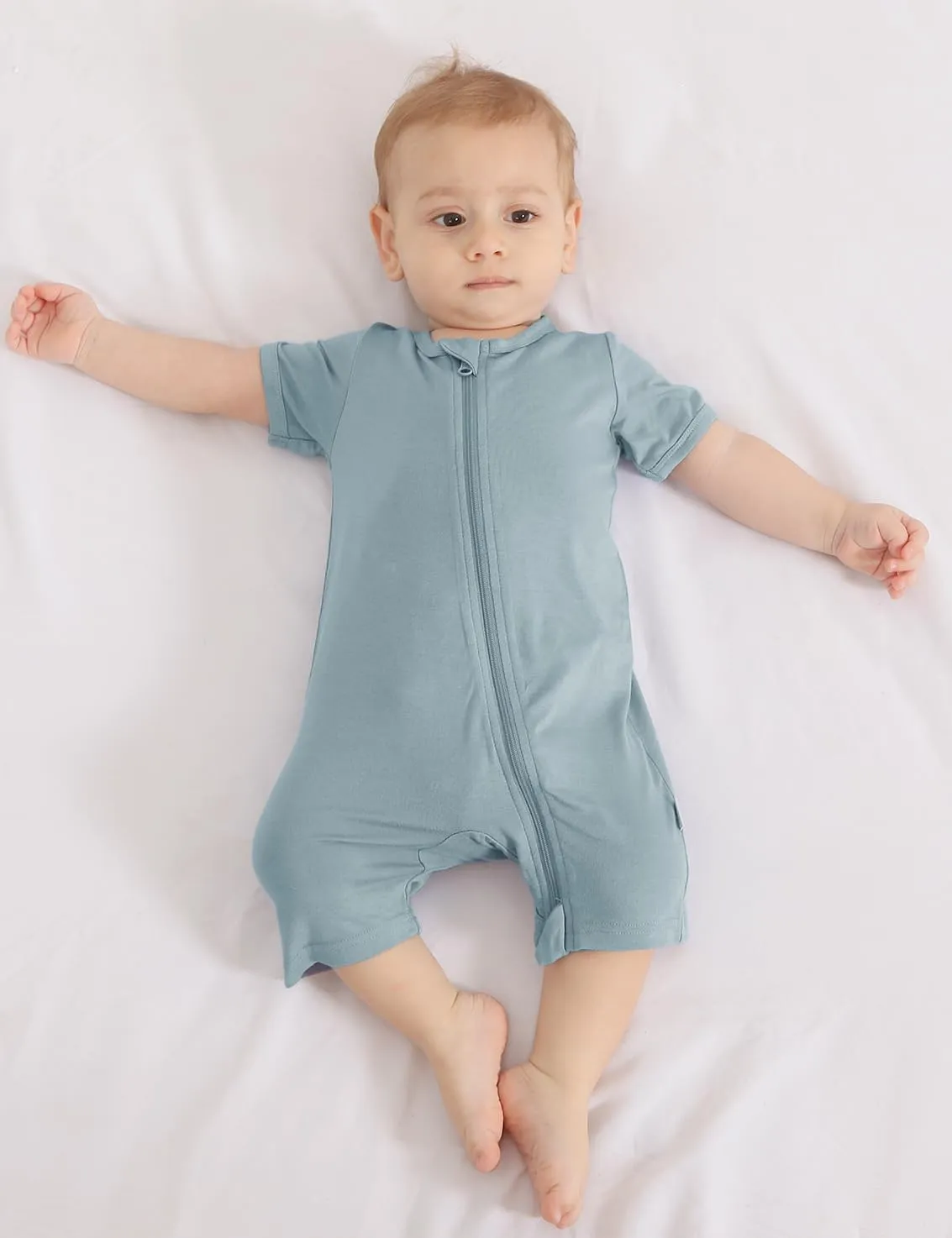 Jimonda Boys Baby Girls Short Sleeve Romper Unisex Baby Footless Pajamas With Viscose 2-Way Zipper Front 3Pcs0-24Months