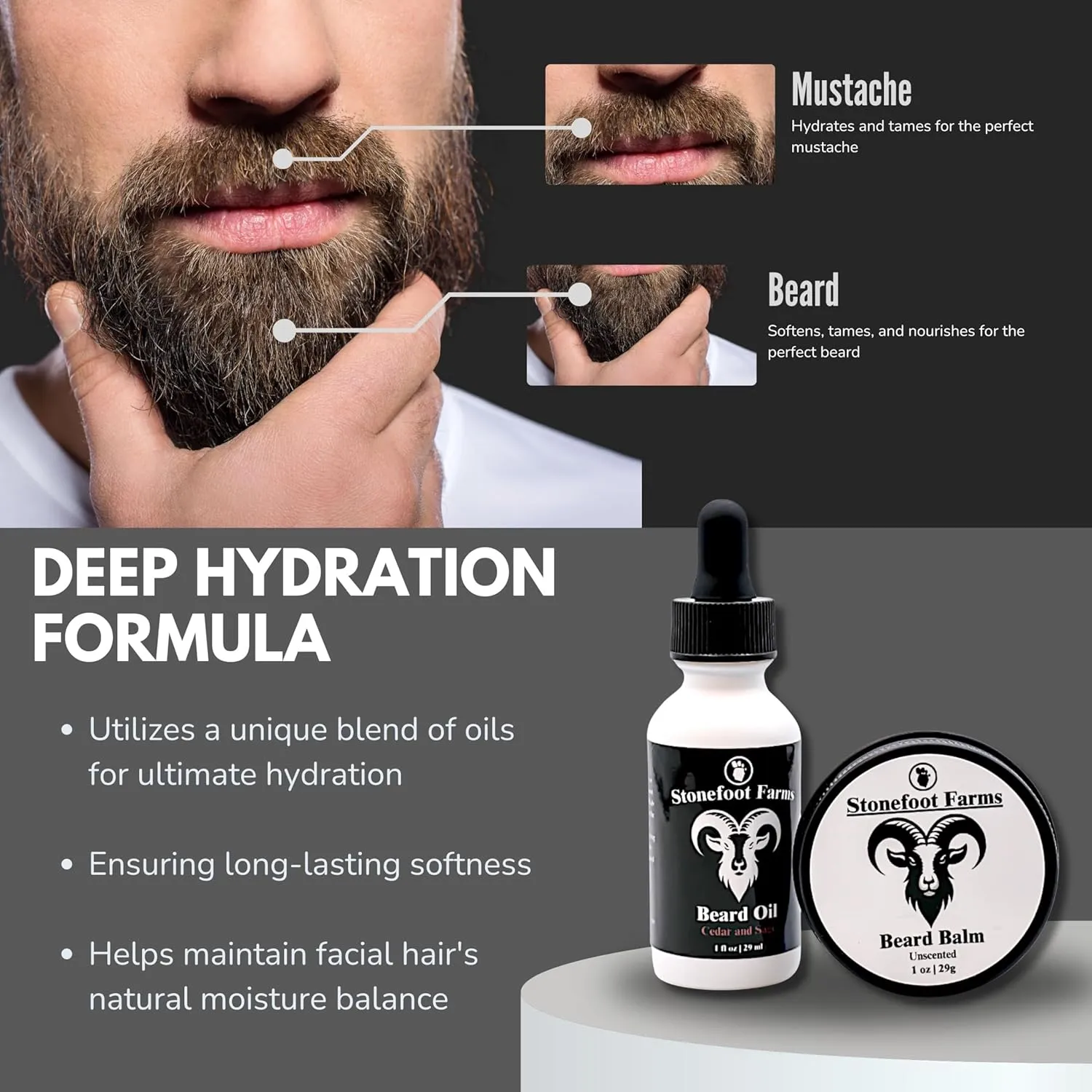 Jojoba Oil Beard Oil & Balm Set for Beard Growth Kit - Unscented - 1 oz Hydrating Beard Oil with Argan & Vitamin E, 1 oz Conditioning Balm with Mango Butter, Non-Greasy, All-Natural Formula