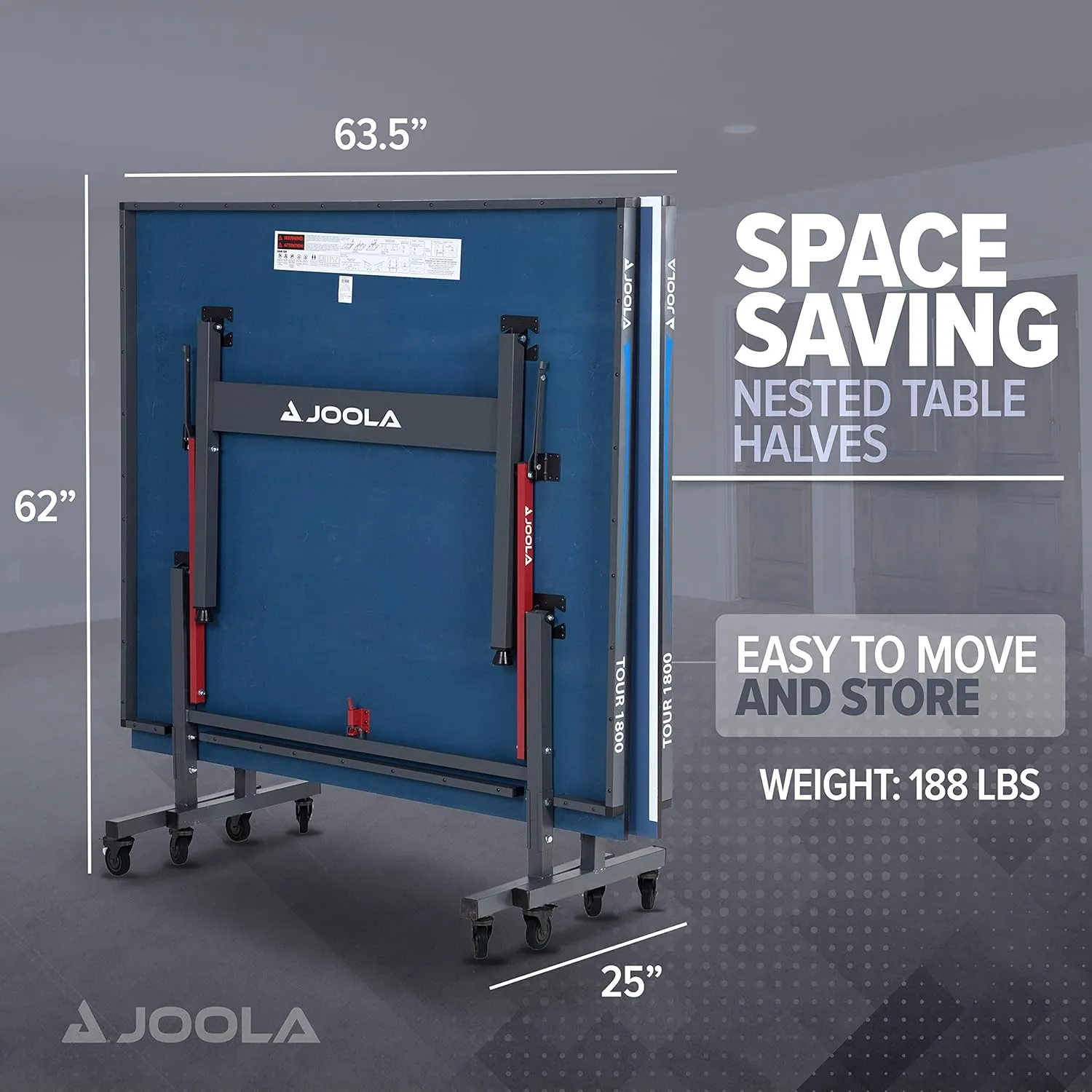 JOOLA Tour Indoor Ping Pong Table with Quick Clamp Table Tennis Net - 10 Minute Assembly - Foldable Indoor Surface with Single Player Playback Mode - Competition Grade MDF Top - Tournament Quality
