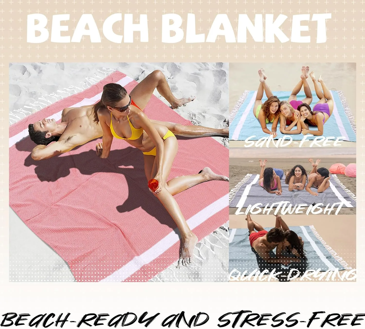 Jumbo Turkish Beach Towel Blanket Picnic Ourtdoor Mat Oversized Sandproof Fast Dry Thin Extra Large Xl Big Huge Compact Soft Cotton Neutral Cute Summer Vacation Gifts Travel Essential Cruise Ship Item