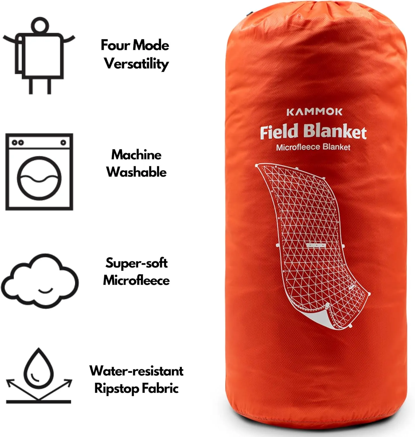Kammok Field Blanket with Water Resistant Microfleece | Convertible and Wearable