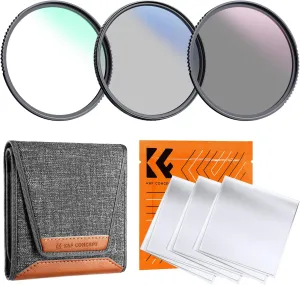 K&F Concept 67mm UV/CPL/ND Lens Filter Kit (3 Pieces)-18 Multi-Layer Coatings, UV Filter   Polarizer Filter   Neutral Density Filter (ND4)   Cleaning Cloth  Filter Pouch for Camera Lens (K-Series)