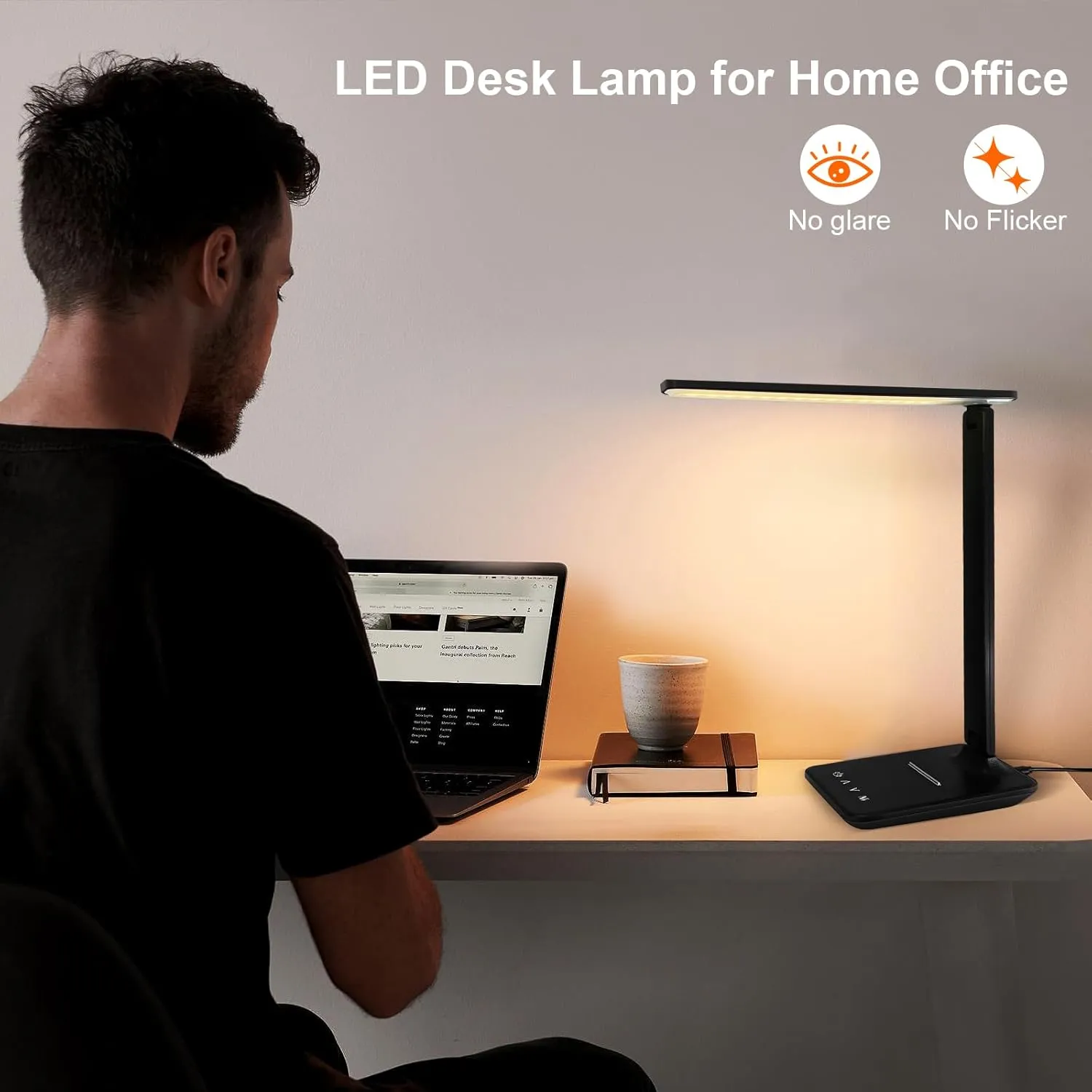 karidi LED Desk Lamp Dimmable Table Lamp Reading Lamp with USB Charging Port, 5 Lighting Modes, Sensitive Control, Foldable Portable Desk Light for Home Office Bedroom Reading (Black)