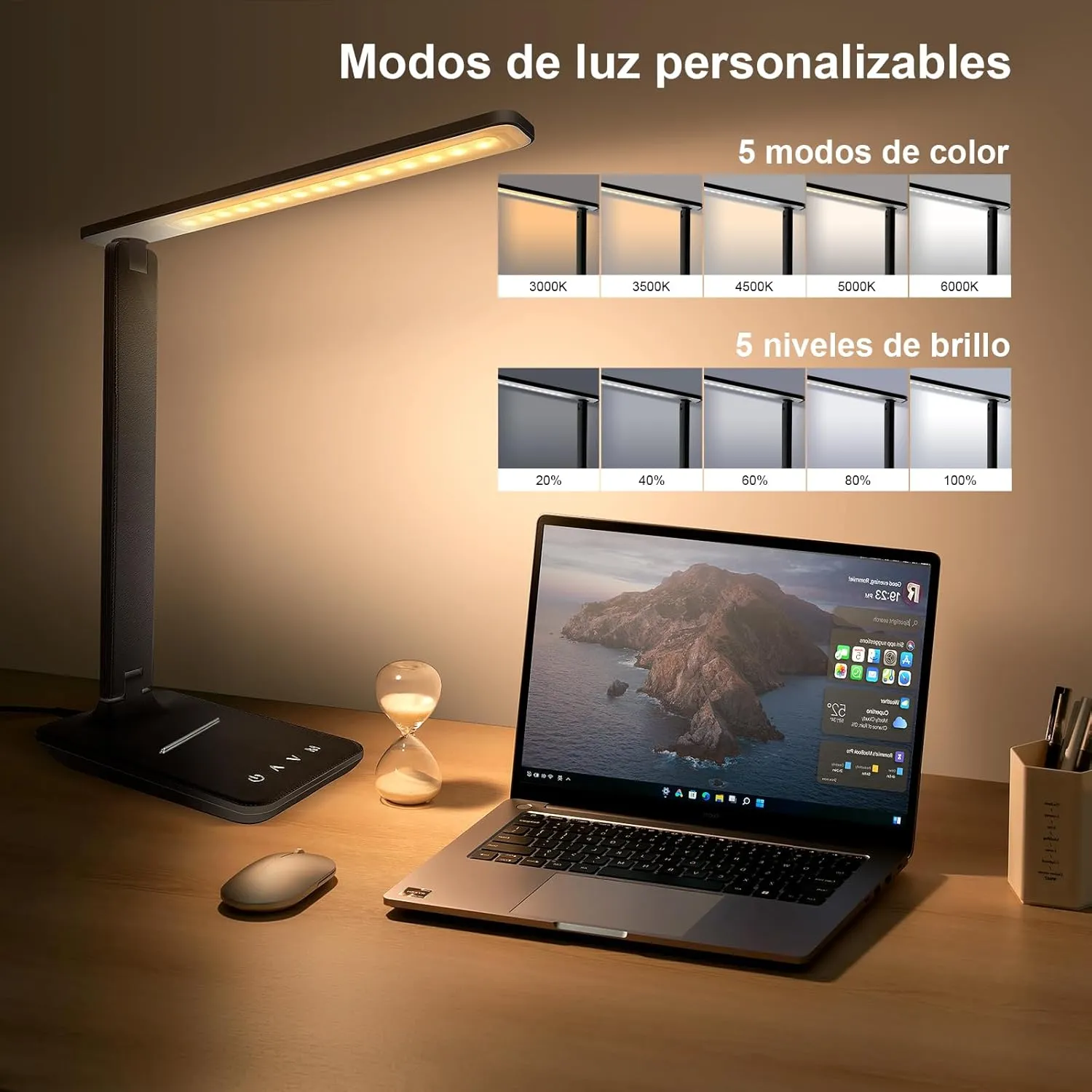 karidi LED Desk Lamp Dimmable Table Lamp Reading Lamp with USB Charging Port, 5 Lighting Modes, Sensitive Control, Foldable Portable Desk Light for Home Office Bedroom Reading (Black)