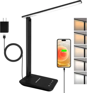 karidi LED Desk Lamp Dimmable Table Lamp Reading Lamp with USB Charging Port, 5 Lighting Modes, Sensitive Control, Foldable Portable Desk Light for Home Office Bedroom Reading (Black)