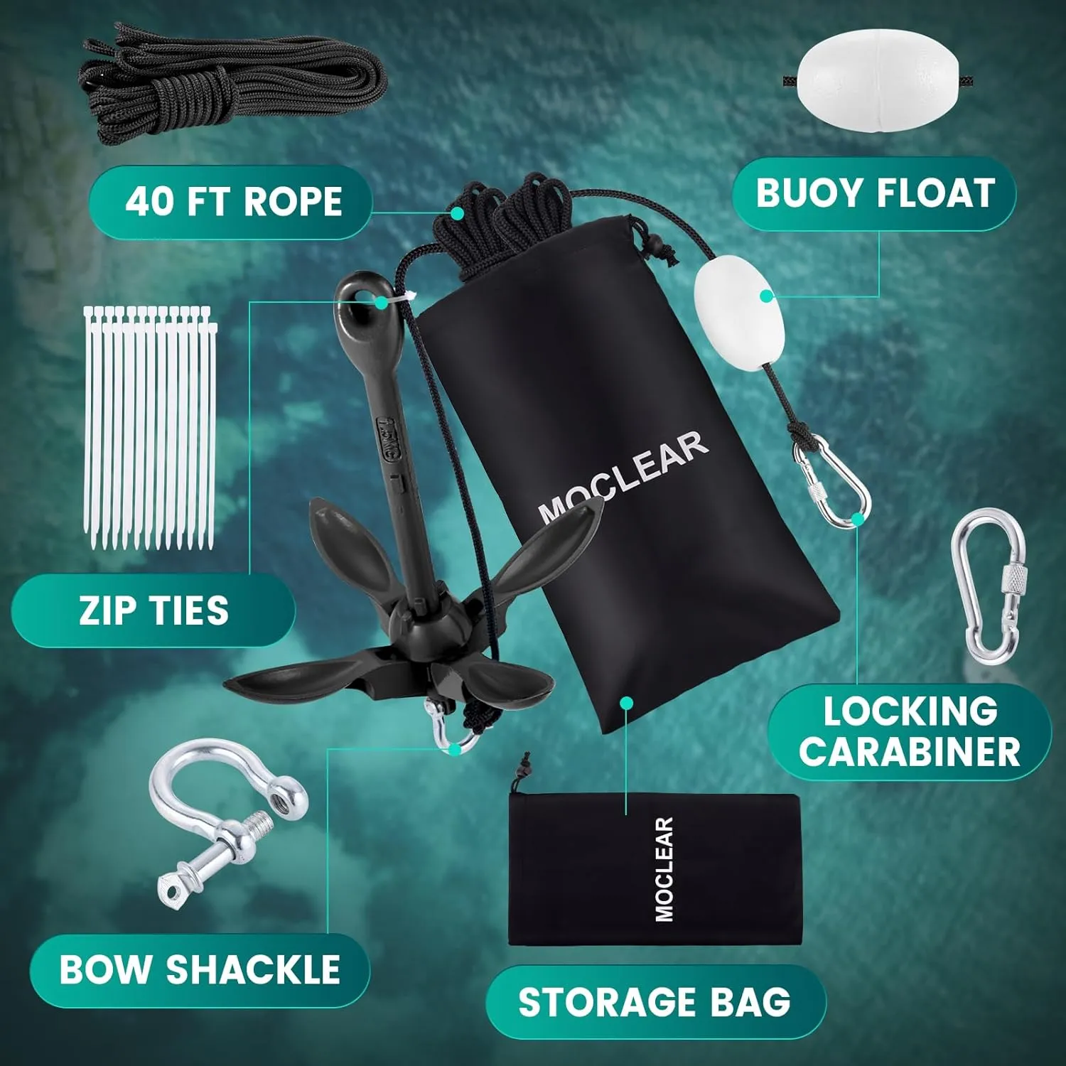 Kayak Anchor Kit, 1.5/3.5 lb Compact Folding Grapnel Anchor for Kayaks, Canoes, SUPs, Jet Skis, Small Boats - Lightweight Portable Marine Boat Anchor with Rust-Resistant Design