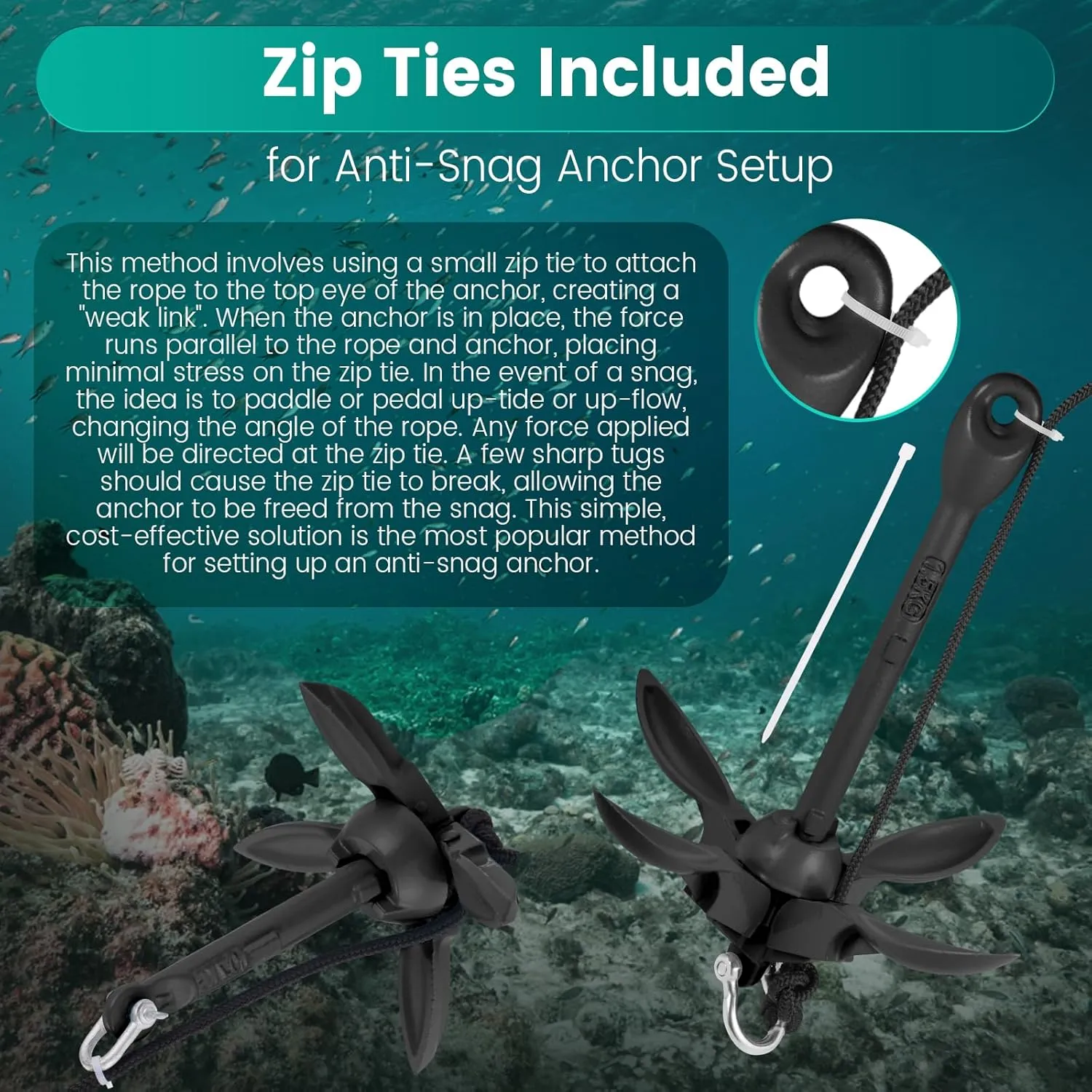 Kayak Anchor Kit, 1.5/3.5 lb Compact Folding Grapnel Anchor for Kayaks, Canoes, SUPs, Jet Skis, Small Boats - Lightweight Portable Marine Boat Anchor with Rust-Resistant Design