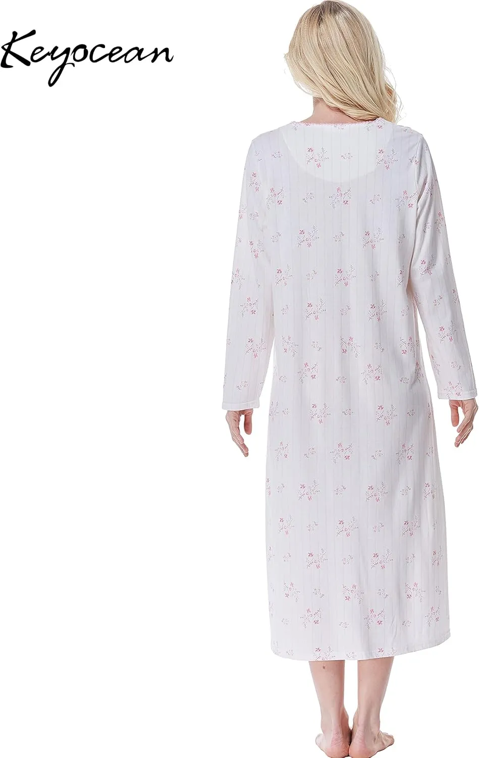Keyocean Nightgowns for Women, Soft Cotton Comfortable Lightweight Long-Sleeve Ladies Night Dresses