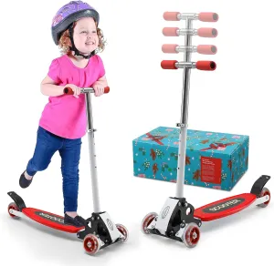 Kick Scooter, Toddler Scooters for Kids 3-5, Foldable 3 Wheel Scooters, Lean to Steer Scooter with 23"-28" Height Adjustable Handlebar, Wide Deck, Outdoor and Indoor Toys, Grils Boys Birthday Gift