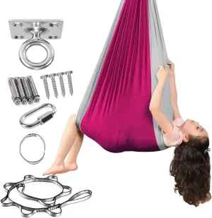 Kids Sensory Swing Indoor Therapy Swing for Children Autism, Sensory Integration 360° Swivel Kids Swing Hammock Double Layer Sensory Joy Swing (Color : Wine red-Gray, Size : 230x150cm)