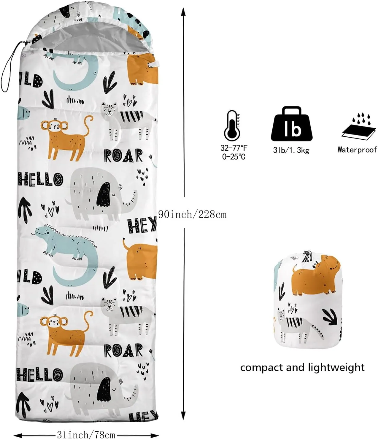 Kids Sleeping Bag for Boys Girls,Cute Puppy Print-Lightweight Warm Portable Outdoor Indoor-Waterproof Cold Weather Resistant Sleeping Bag for Camping Hiking
