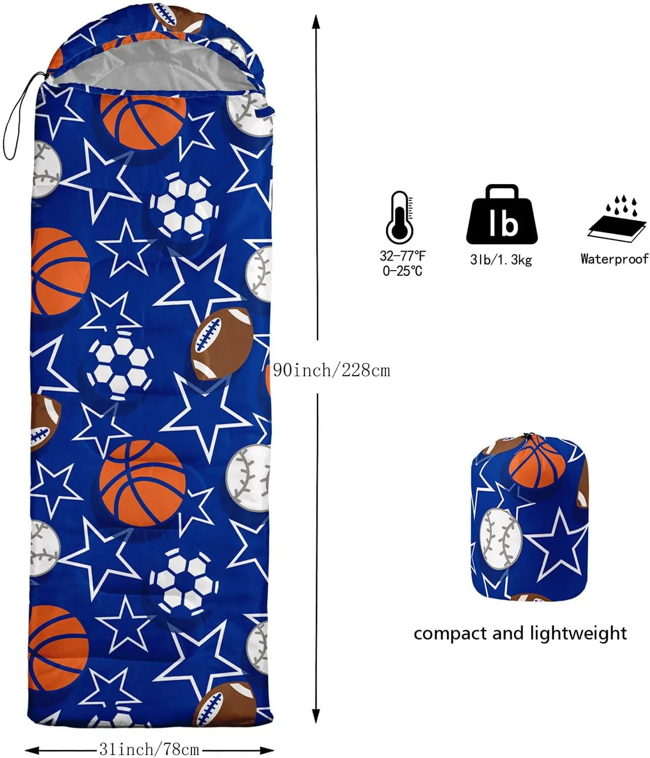 Kids Sleeping Bag for Boys Girls,Cute Puppy Print-Lightweight Warm Portable Outdoor Indoor-Waterproof Cold Weather Resistant Sleeping Bag for Camping Hiking