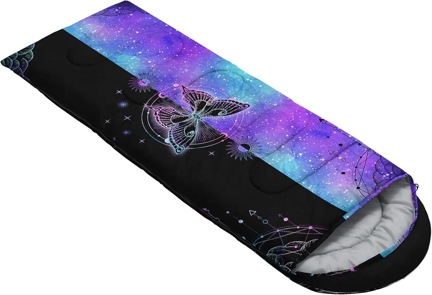 Kids Sleeping Bag for Boys Girls,Rocket Astronaut Moon Print-Lightweight Warm Portable Outdoor Indoor-Waterproof Cold Weather Resistant Sleeping Bag for Camping Hiking