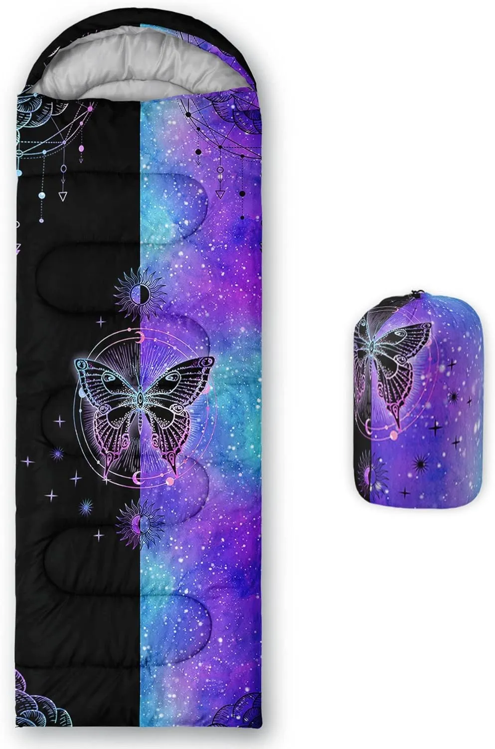 Kids Sleeping Bag for Boys Girls,Rocket Astronaut Moon Print-Lightweight Warm Portable Outdoor Indoor-Waterproof Cold Weather Resistant Sleeping Bag for Camping Hiking