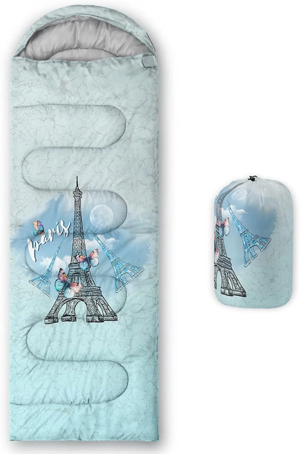 Kids Sleeping Bag for Boys Girls,Rocket Astronaut Moon Print-Lightweight Warm Portable Outdoor Indoor-Waterproof Cold Weather Resistant Sleeping Bag for Camping Hiking