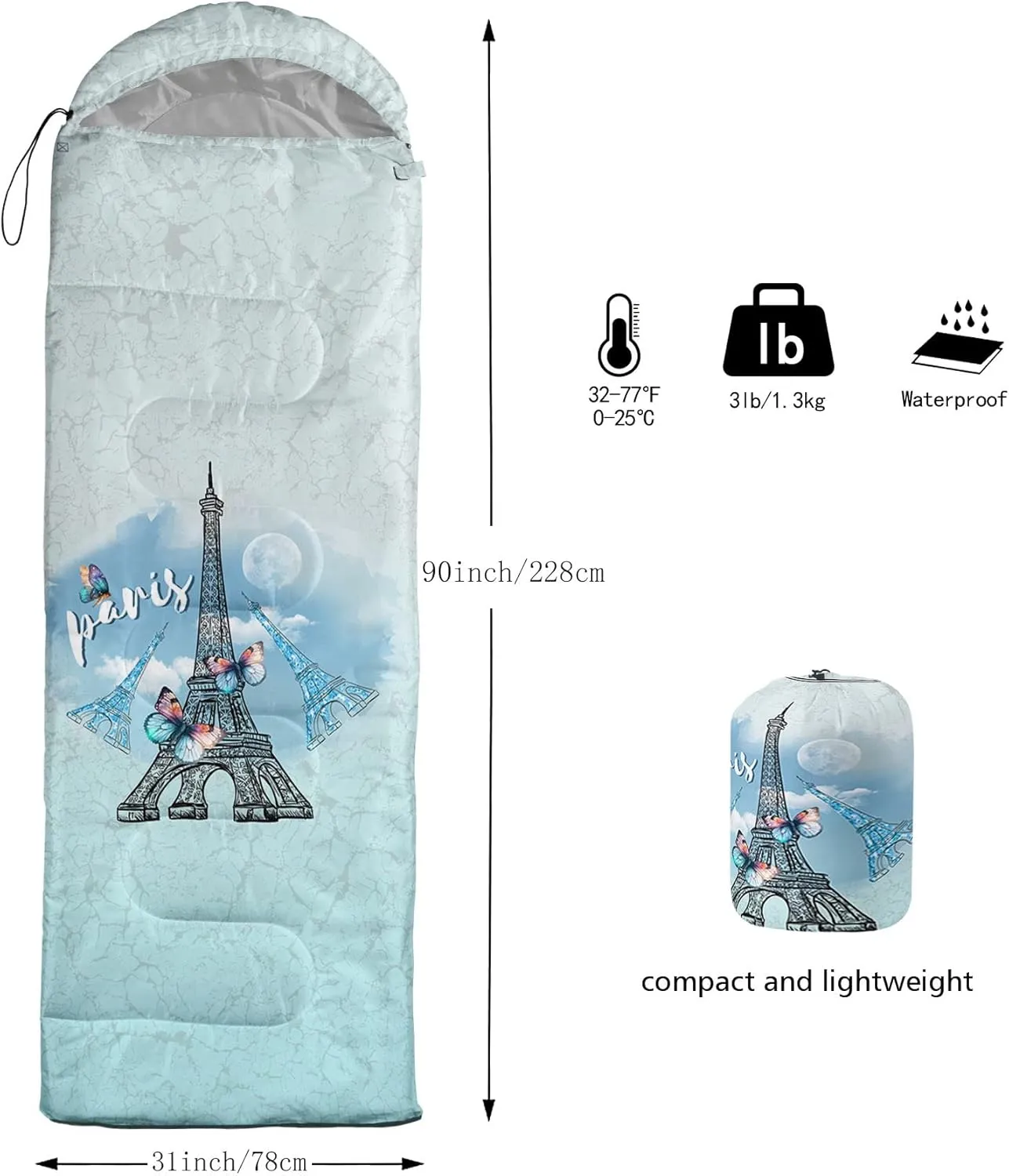 Kids Sleeping Bag for Boys Girls,Rocket Astronaut Moon Print-Lightweight Warm Portable Outdoor Indoor-Waterproof Cold Weather Resistant Sleeping Bag for Camping Hiking