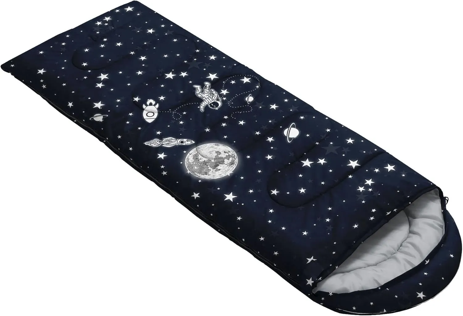 Kids Sleeping Bag for Boys Girls,Rocket Astronaut Moon Print-Lightweight Warm Portable Outdoor Indoor-Waterproof Cold Weather Resistant Sleeping Bag for Camping Hiking