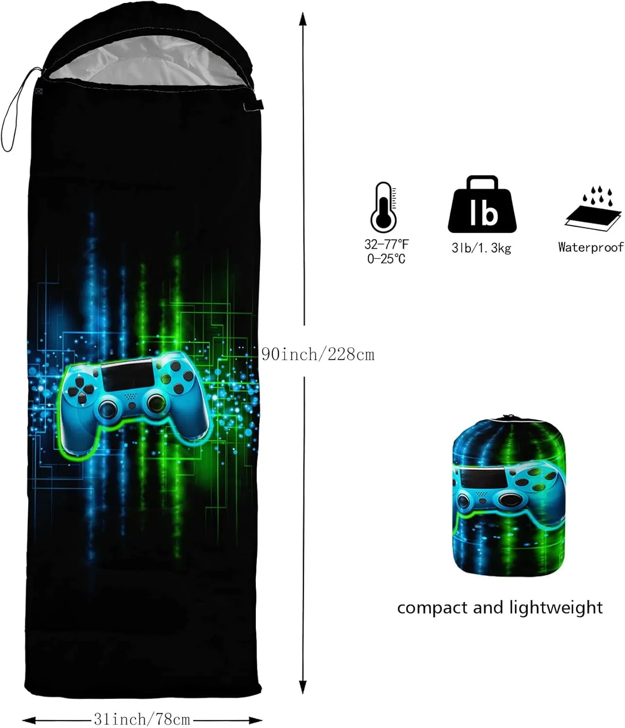 Kids Sleeping Bag for Boys Girls,Rocket Astronaut Moon Print-Lightweight Warm Portable Outdoor Indoor-Waterproof Cold Weather Resistant Sleeping Bag for Camping Hiking